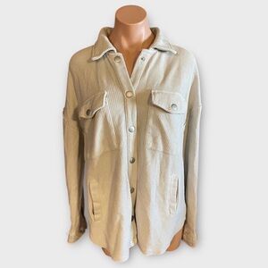 Altar'd State Corduroy Shacket Oversized Button Down Jacket Chalk Grey Small